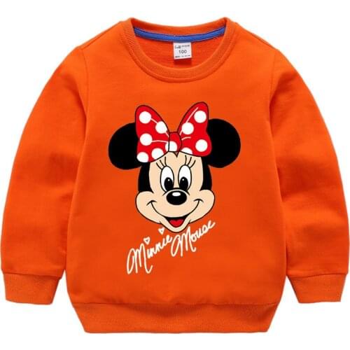 Disney Minnie Printed Sweatshirt Spring and Autumn Pure Color Cartoon Pure Cotton Childrens Sweatshirt