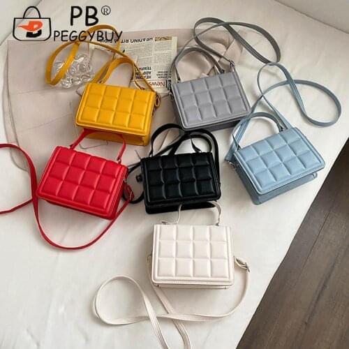Elegant Checkered Printing Shoulder Bags Female Flap Solid Color Messenger Bags Women PU Leather Crossbody Bags