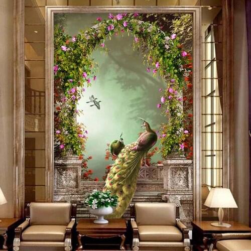 European 3D Peacock Entrance Photo Murals Wallpaper for Living Room TV Background Wall Art Decor Wall Paper Murals Custom Size