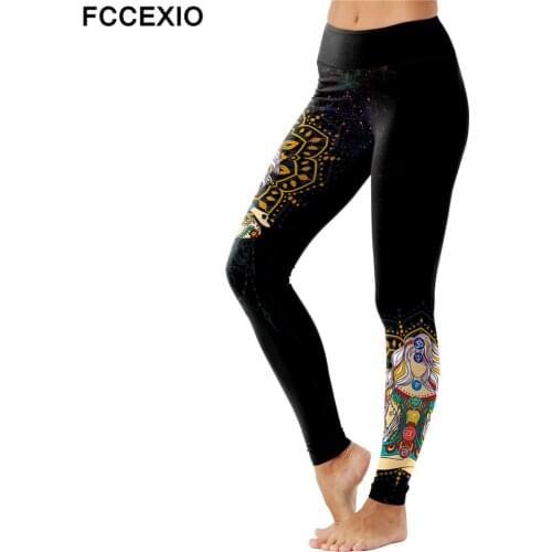 FCCEXIO 3 Style Mandala Yin And Yang Print Leggings High Waist Workout Pants Women Slim Flower Leggins Seamless Fitness Legins