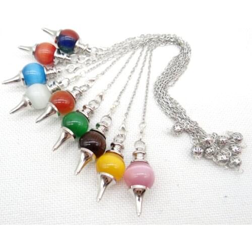 Hot Sell Divination Pendulum For Dowsing Natural Gem Stone Tiger Eye Quartz Crystal Circle Cone Charm Pendant Pendule Divination