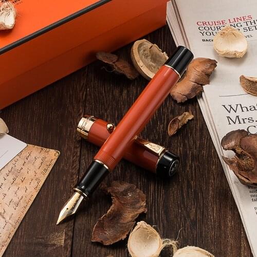 Jinhao 100 Centennial Resin Fountain Pen EF/F 18KGP M / Bent Nib 0.6 /1.2mm with Converter Orange-Red Business Office Gift Pen