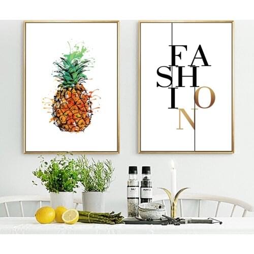 Nordic Style Canvas Print Art Painting Poster Of Watercolor Pineapple,Tropical Fruit And Quote Fashion Wall Pictures,No Frame