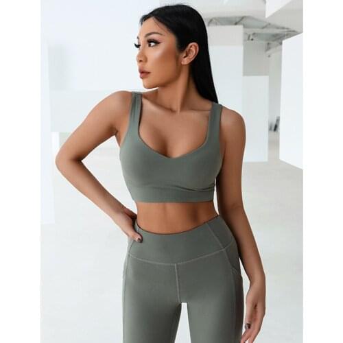 2Pcs Deep V Neck Yoga Set Gym Fitness Clothing Sportswear High Waist Gym Fitness Suit Sports Bras +Legging Running Set Yoga Top