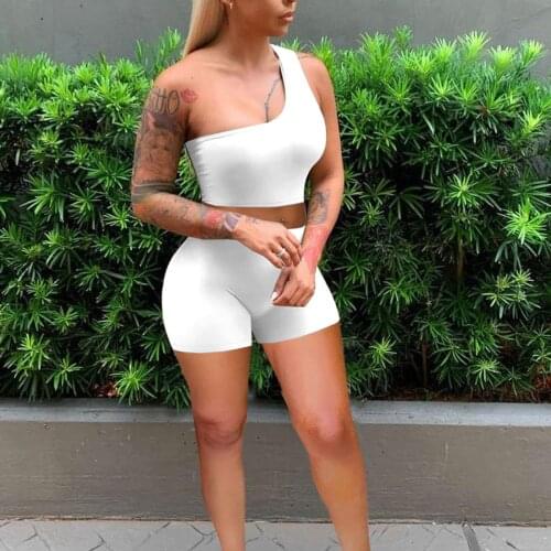 Women Close-fitting Two-piece Clothes Set, Solid Color Sleeveless Crop Tops and Shorts, S/ M/ L/ XL/ XXL