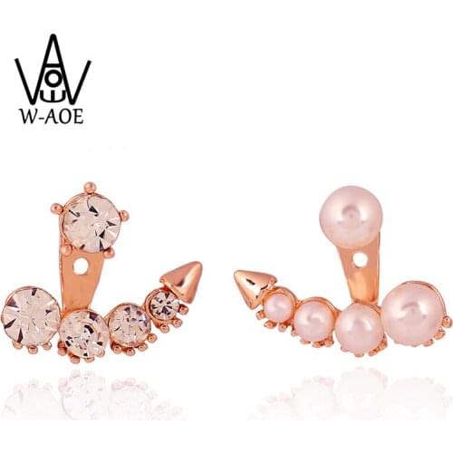 Korean Jewelry 2019 New Fashion Rose Gold Color Crystal Stud Earrings For Women Imitation Pearl Piercing Earring Jackets Jewelry