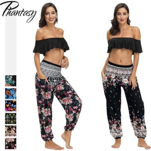 Phantasy Summer Meditation Bloomers Womens Bohemia Bottoms High Waist Fitness Pants Floral Printed Dancing Trousers
