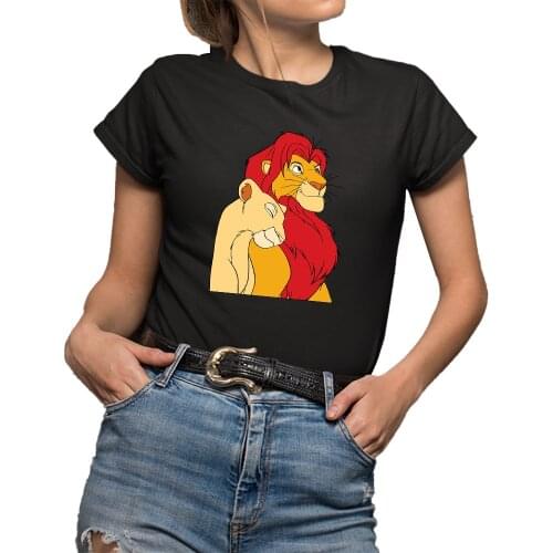Fashion Simba and Nala T Shirt Women Harajuku Disney The Lion King Graphic Unisex Tees Shirt Kawaii T-shirt Female Black Tshirt