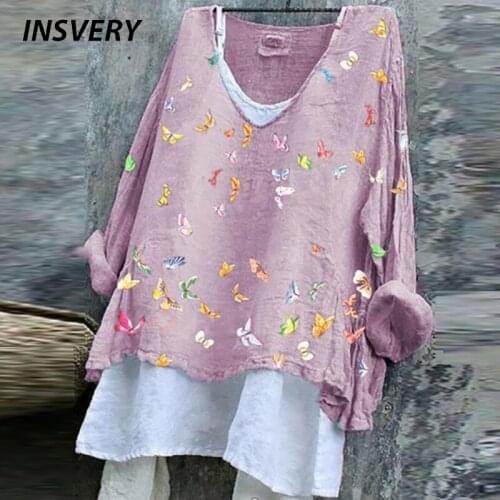 Fashion T Shirt Women Two-piece Suit Long Sleeve Print Tops Female Casual Shirt Women Loose Tee Plus Size Ladies T Shirt