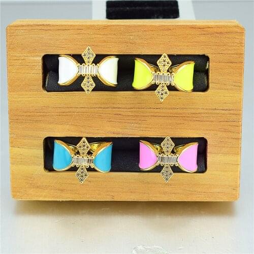 Fashion classic cross-shaped ring Enamel charm Bow ring CZ charm Cubic zirconia jewelry Sweet beauty adjustable ring