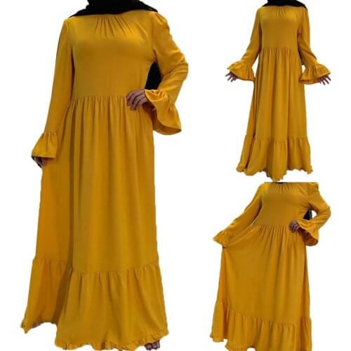 Muslim Women Casual Long Dress Draped Middle East Ramadan Islamic Clothing Maxi Robe Arab Kaftan Jilbab Turkish Dubai Loose Robe