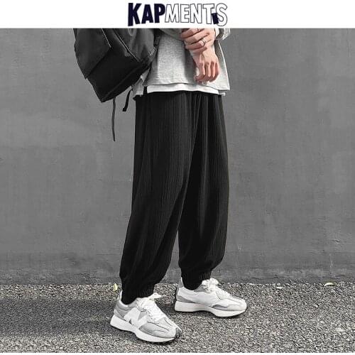 KAPMENTS Men Solid Korean Fashion Vintage Sweatpants 2021 Spring Mens Streetwear Cotton Harem Pants Male Harajuku Baggy Trousers