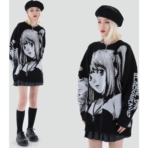 Mens Hip Hop Streetwear Harajuku Sweater Vintage Retro Japanese Style Anime Girl Knitted Sweater 2021 Autumn knitting Pullover