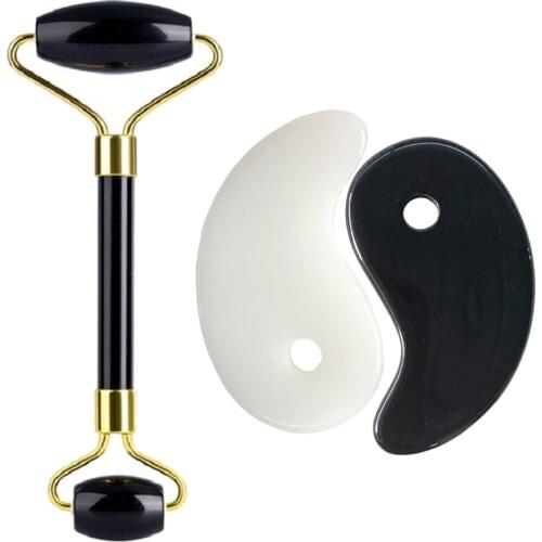 Facial Jade Roller Lifting Massage Obsidian V Shape Facial Massage Scraping Board Tai Chi Facial Anti-Wrinkle Beauty Skin Care