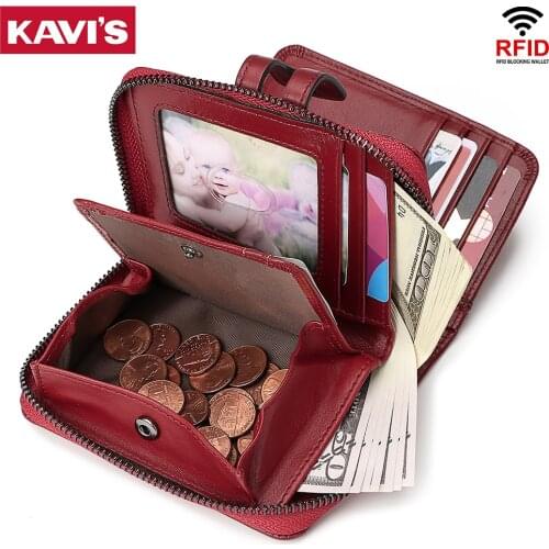 New Rfid Women Long Wallet Clutch Bag Credit Card Holder Purses High Capacity Carteira Red Carteras Genuine Leather Money Portfe