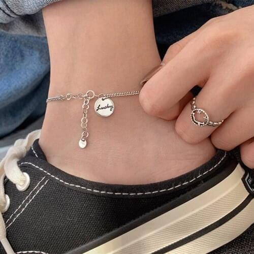 Lucky Round Pendant Anklet Female Minimalist Metal Anklets For Women Vintage Jewelry Simple Fashion Silver Color Chains Anklet