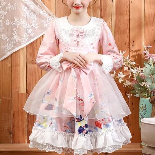 Autumn Long Sleeve Kids Dresses For Girls Lolita Style Bow Decoration Party Evening Frock Costume Princess Girls Dress