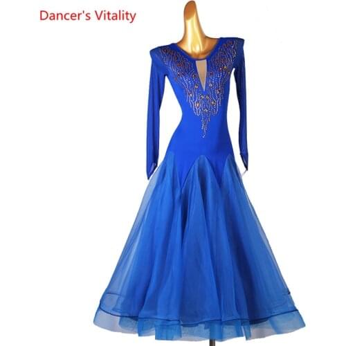 Ballroom Dance Dress Mesh Diamond-Studded Long Skirt Performance Clothes Profession Custom Adult Child Competition Clothing