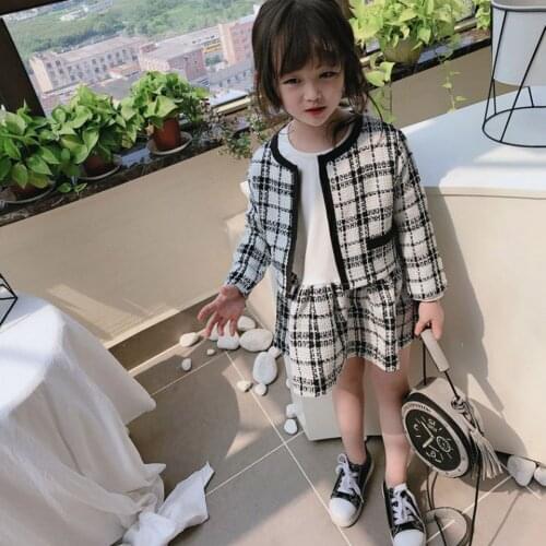 Dress Skirt suit Spring and Autumn Plaid Childrens Costume Clothing for Girls Lady 's Two-Piece Suit Baby Girls Clothes Set