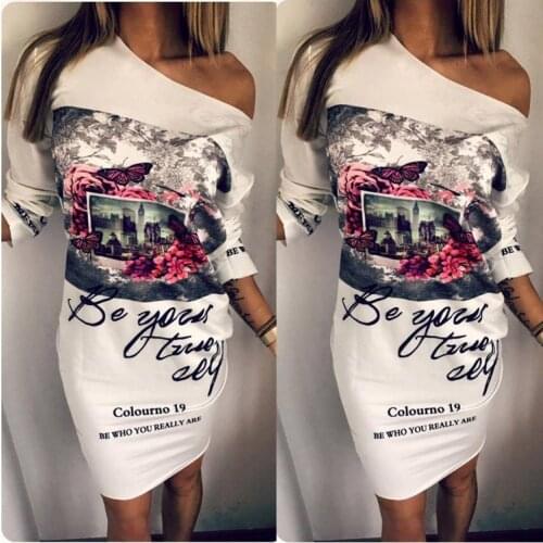 Stretch Autumn Spring Dresses Women White Robe Sexy Cartoon Print Bodycon Dress Casual Sheath O Neck Mini Dress Vestidos 2019