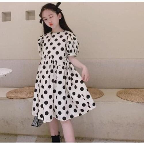 Girl Dresses Korean Kids Clothes Baby Girl Dress Puff Sleeve Short Sleeve Polka Dot Party Dress Childrens Princess Dress