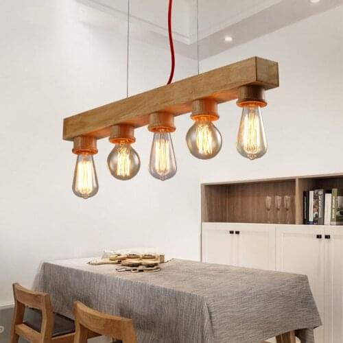 Simple American retro restaurant dining table bar creative Edison wood lamps Nordic wood Pendant Lights WF513933