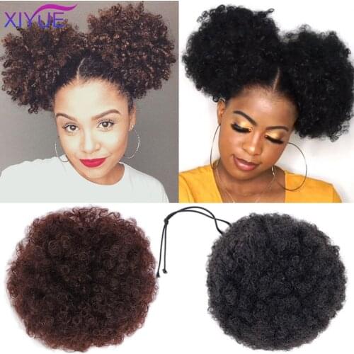 Synthetic Puff African American Afro Bun Wrap Drawstring Hairpiece Extension Afro Short Kinky Curly Chignon Clip In Hair Extensi