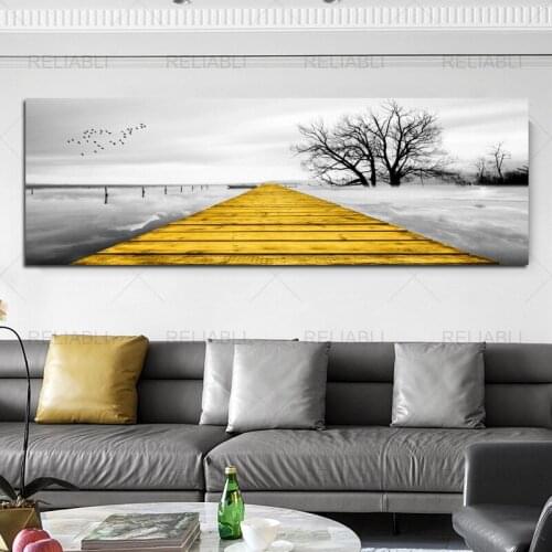 Modern Golden Abstract Art Golden Rich Tree and Stone Pictures Canvas Painting Wall Art for Living Room Home Decor No Frame