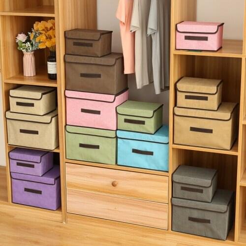 Two-pieces Foldable cotton linen Storage Boxes Bin With lid Clothes Socks Toy Snacks Sundries organizer Cosmetics storage basket