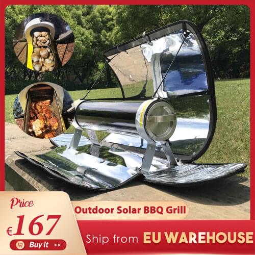 Outdoor Integrated Solar BBQ Grill Cooker Portable Parabolic Solar Cooker Camping Fuel Free Stoves Cooker Barbecue Cooking Tools