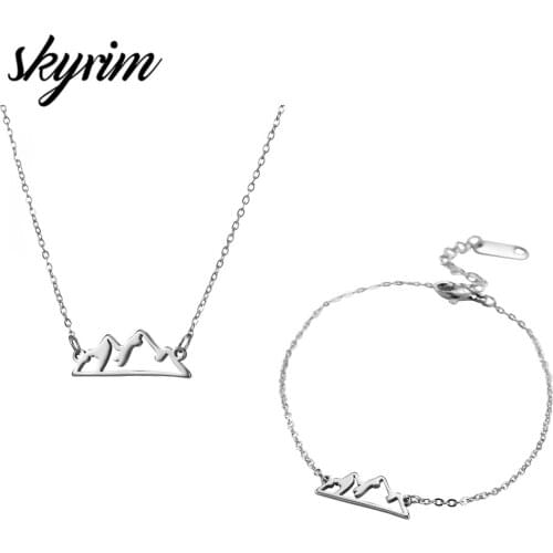 Skyrim Mountain Stainless Steel Wedding Jewelry Sets Women Fashion Choke Necklace Charm Bracelet Bangles Birthday Gift
