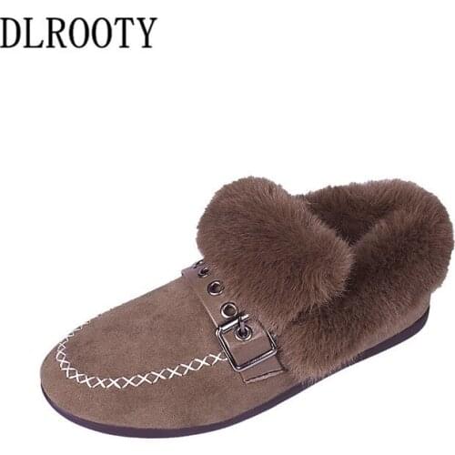 Winter Women Flat Shoes Plush Warm Loafers Slip On Female Fashion Casual Ladies Rubber Oxford Comfortable Round Toe