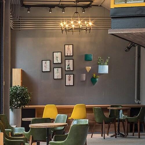 Creative Nostalgic Geometric Ceramic Flower Pot Simple Wrought Iron Desktop Wall Hanging Potted Gardening Wall Decoration