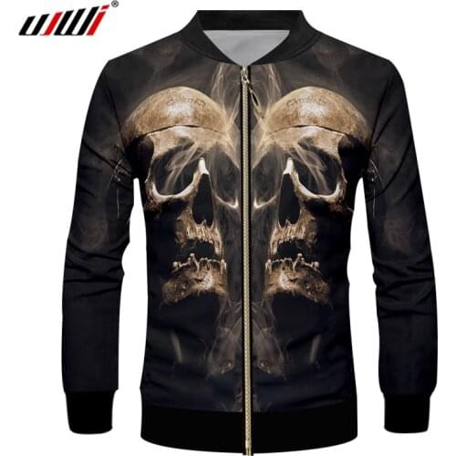 UJWI Man Hip Hop 3D Smog Skull Zip Jacket Printed Streetwear Large Size Leisure Mens Zipper Sweatshirt 6XL Wholesale