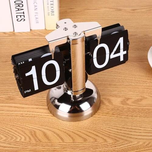 Vintage Retro Auto Flip Digital Modern Desk Metal Stand Clock Home DIY Decor