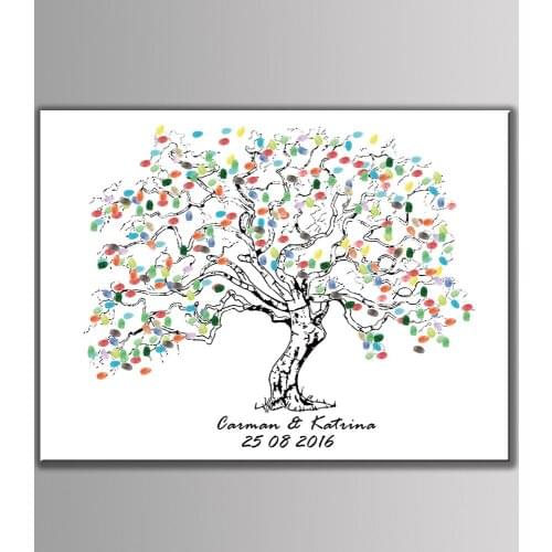 Ynaayu 1pcs Wedding Guestbook Custom Names Date Large Tree DIY Sign Wedding Fingerprint Creative Figure Wedding Favor Decoration