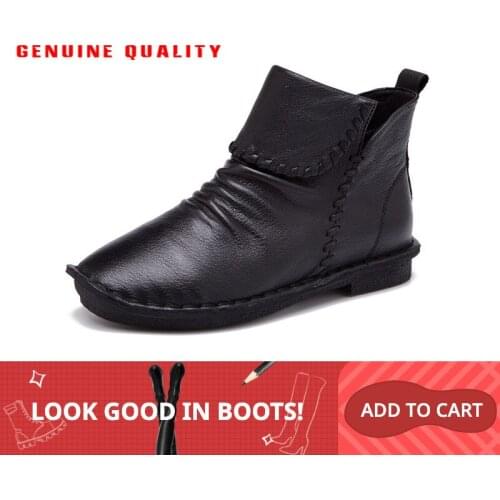 Krasovki 2021 Genuine Leather Fashion slip on Handmade Round Toes Low Heel Ankle Boots autumn winter snow boots Women Boots