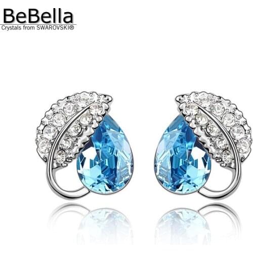 BeBella leaf stud earrings with Crystals from Swarovski original fashion earrings Christmas gift for women girlfriend