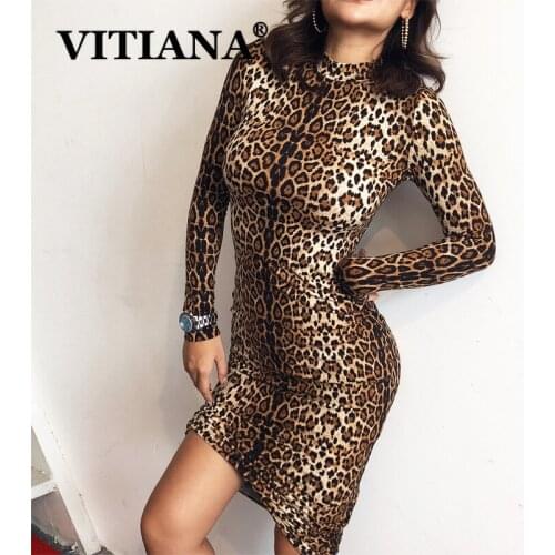 Women Leopard Print Sexy Midi Party Dress Female 2019 Autumn Long Sleeve Stretchy Slim Elegant Casual Dresses Vestidos De Fiesta