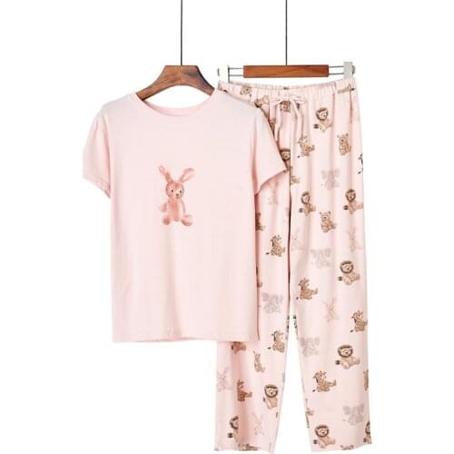 Female Pajamas Set for Spring Summer Autumn Rabbit Lion Printing Cartoon Design Womens Pijamas Set for Home Pijama Navidad
