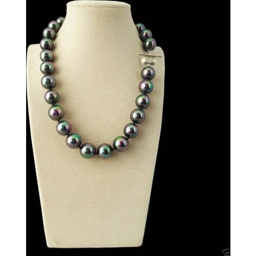 Women Gift word Love FREE shipping Rare Huge Rainbow Black 12mm South Sea Shell Pearl Heart Clasp Necklace 18" AAA 6.07 6.0