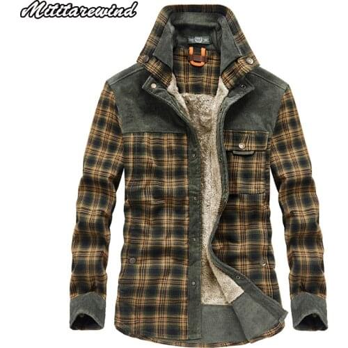 Winter Shirts For Men Casual Shirts Fleece Thick Warm Military Single Breasted Cotton Plaid Camisa Masculina Plus Size M-3XL
