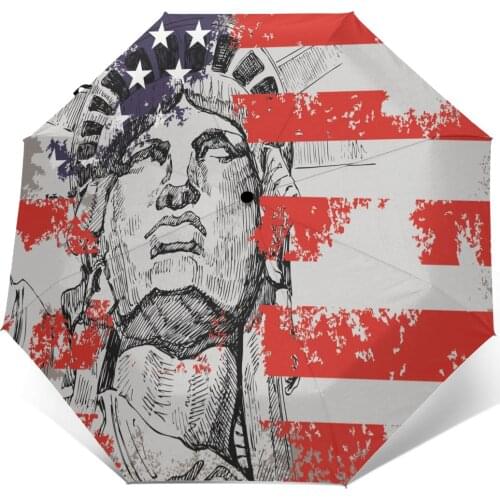 Sunny Umbrella American Flag With Statue Of Liberty Automatic folding portable men women umbrella rain Windproof beach parasol