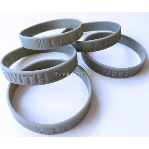 100pcs Live with Pride and Awareness Ribbon gray wristband silicone bracelets free shipping by epacket A
