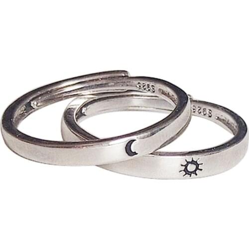 2 Pcs Sun and Moon Lover Couple Rings Set Promise Wedding Bands for Him and Her Jewerly Gift