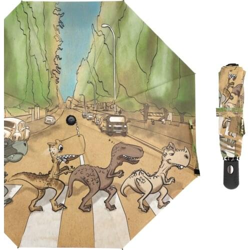 2021 Creative Animal Crossing Road Pattern Umbrella Rain Women Three Folding Automatic Open Close Umbrella Parasol High Quality