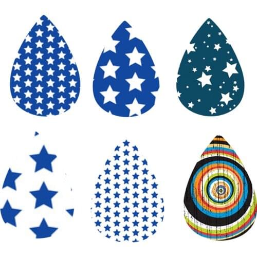 Diy Leather Earrings Blue Star Pattern Print Double Side 24 PCS / 12 Pairs