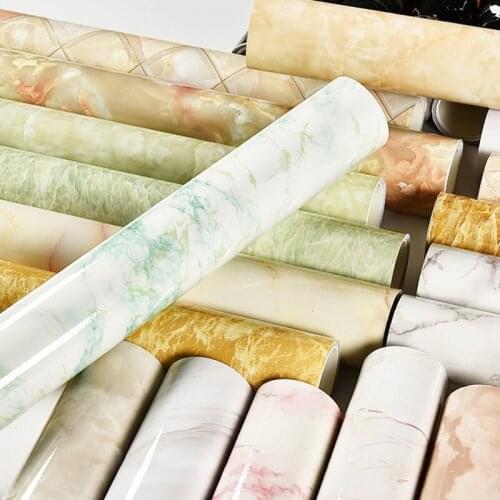 5M/10M Waterproof and Oil-Proof PVC Marble Pattern Wallpaper Vinyl Self-Adhesive Wall Sticker Kitchen Desktop Bedroom Bathroom