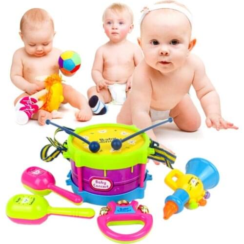 5Pcs/set Educational Baby Kids Roll Drum Musical Instruments Band Kit Children Toy Baby Kids Gift Set