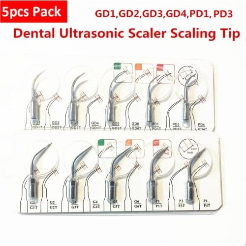 5Pcs Dental Ultrasonic Scaler Tips GD1 GD2 GD3 GD4 PD1 PD3 Dental Ultrasonic Supragingival Scaling Tip fit DTE SATELEC